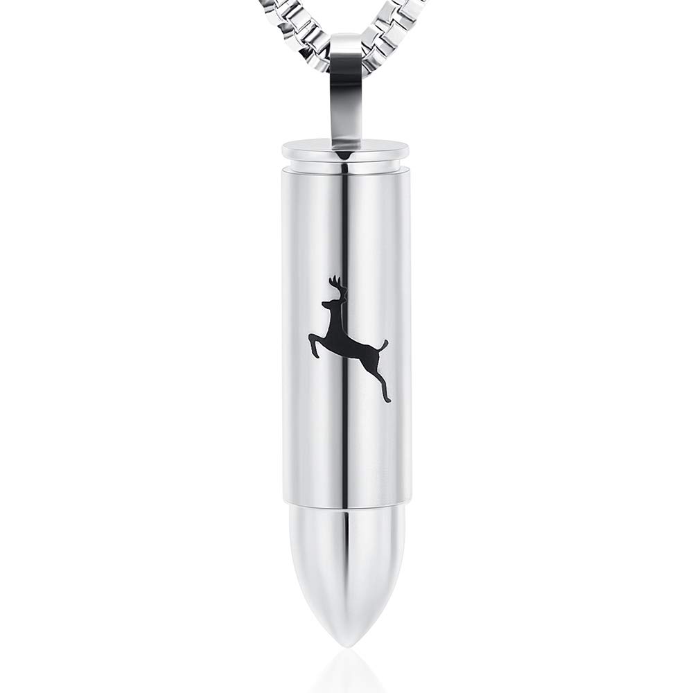 XSMZB Deer Bullet Cremation Jewelry Urn Necklace for Ashes Human Pet Bullet Ashes Keepsake Pendant Funeral Memorial Jewelry Gift