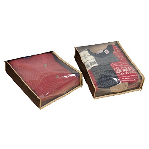 Household Essentials 66612 Sweater Storage Bags | Set Of 2 | Coffee Linen,Brown/Clear #TOP2