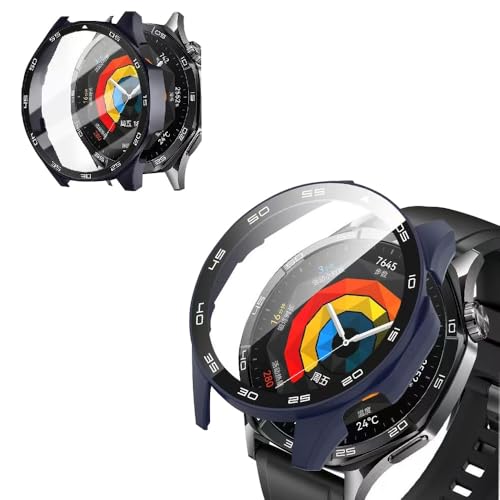 For HUAWEI Watch GT 6 Pro ケース 保護フィルム 46mm【HXINGNAN】ケース PC+強化ガラスフ カバー 一体型 全面保護 装着簡単 高透過率 指紋防止 強化ガラス 保護フィルム フェイスカバーセット(ブルー)