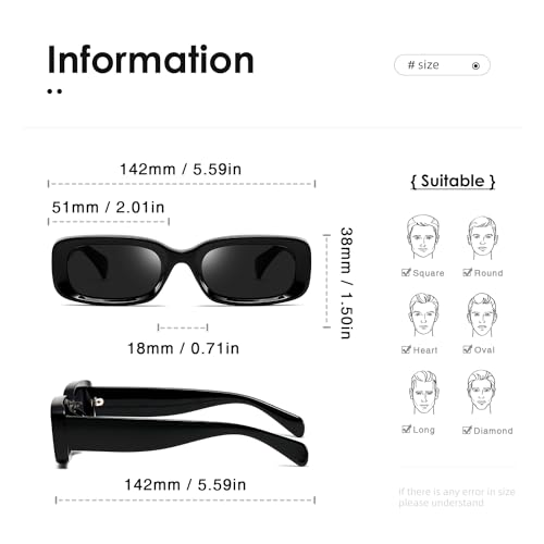 kimorn Retro Rectangle Sunglasses for Women Men Thick Frame Sun Glasses UV Protection Shades K17033