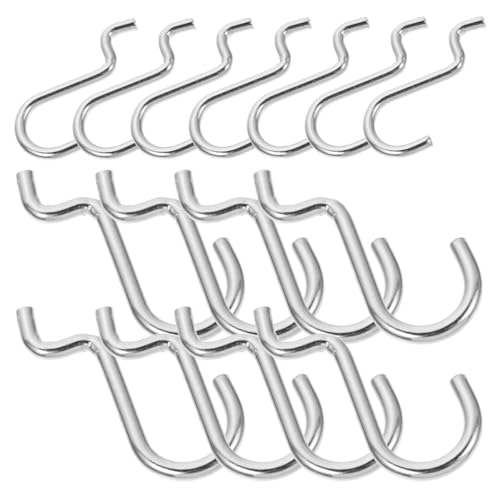 FRCOLOR 24pcs Heavy Duty J Hooks for Garage Pegboard Wall Metal Pegboard Hooks for Workshop Tool Hanging Silver Utility for Store and Industrial Use