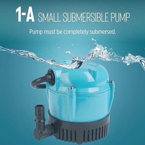 Image of Little Giant 1-A 115 Volt, 1 /200 HP, 170 GPH Small Submersible Permanently Oiled Pump for Fountain, Water Displays and Air Conditioners, 6-Foot Cord, Blue, 500203