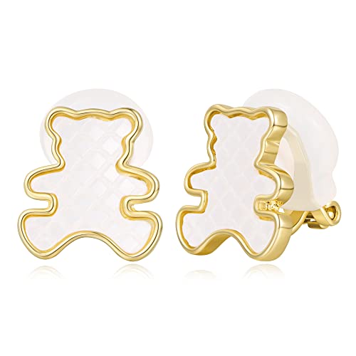 14K Gold Clip On Earrings, Cute Cartoon Animal Bear Earrings For Women Girl Halloween Christmas Fashion Jewelry #TOP9