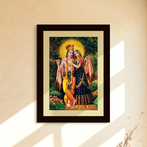 Image of ArtX Wood Bhagwan Radha Krishna Traditional Indian Multicolor Framed Painting Prt (Axh0136-Rdk)