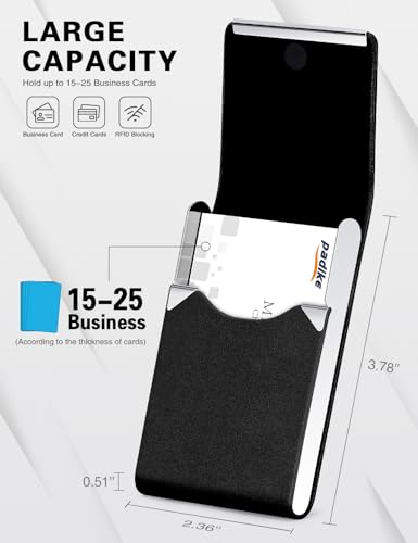 Image of Padike Professional Business Card Holder PU Leather Business Card Case Name Card Holder Slim Metal Pocket Card Holder with Magnetic Shut (Y-Black)