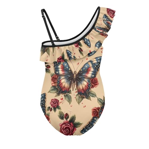 Girls One Piece Swimsuit Teens U Back One Shoulder Ruffle Halter Summer Beach Wear Hawaii Bathing Suit for 3-14Y2