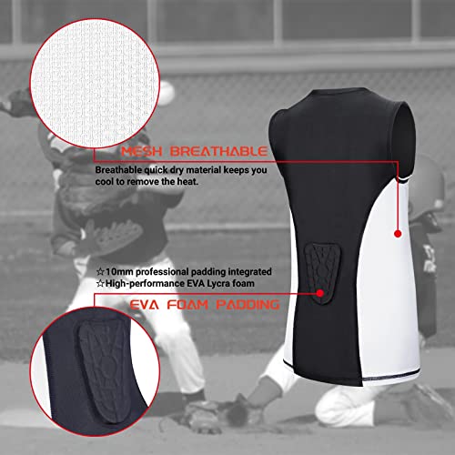 Tiaxu Tiaxu Kids Youth Padded Compression Shirt - Breathable Chest Heart Protector Vest Rear Waist Guard For Football, Baseball, Lacrosse And Goalies White #TOP2