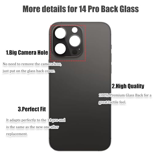 Mingxiong 14 Pro Back Glass Replacement for iPhone 14 Pro,Rear Back Glass with Pre-Installed Adhesive + Repairing Toolkit(Space Black) by Mingxiong - Used condition - Image 3