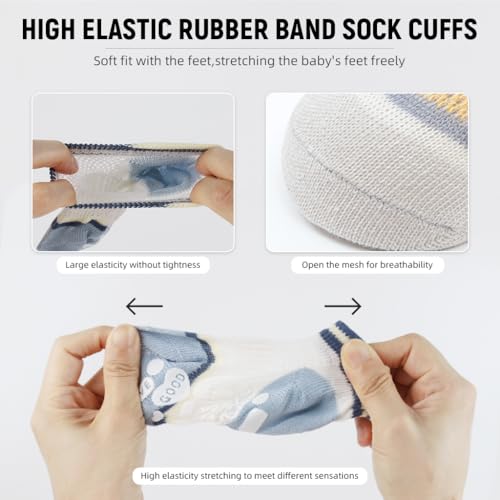 Image of SNOWIE SOFT 5 Pairs Baby Socks Set, Antislip Socks for New Born Baby 0-3 Years, Non Slip Grip Ankle Socks with Non Skid Soles for Infants Baby Shower Gifts