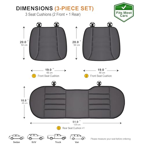 Image of kingphenix 3-Piece Car Seat Cushion Set, 1.2inch Memory Foam Comfort, 2 Front Automotive Seat Cushions + Rear Bench Cushion, Non-Slip Bottom, Fits Sedan SUV Truck Van, Car & Office Chair, Dark Grey