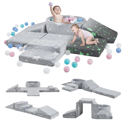 Image of Elftopia Foam Climbing Blocks with Ball Pit & Stairs for Toddlers Aged 1-3 -Soft Playset for Indoor Crawling, Foam Playground Set for Baby to Active Playing Inside -(Balls NOT Included),Stars