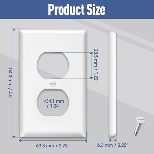 15 Pack Outlet Covers Bulk, Light Switch Cover Plate Standard Size 1-Gang 4.50\" x 2.75\", Duplex Wall Plates, Outlet Covers Wall Plate, Polycarbonate Thermoplastic, White
