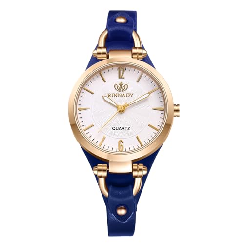 JewelryWe Reloj Cuarzo Analógico Mujer: Relojes Azul Redondos para Señora Correa de Cuero Fino Escala de Barra Estilo Punk - para Negocios Ocio Regalos JewelryWe Reloj Cuarzo Analógico Mujer: Relojes Azul Redondos para Señora Correa de Cuero Fino Escala de Barra Estilo Punk - para Negocios Ocio Regalos