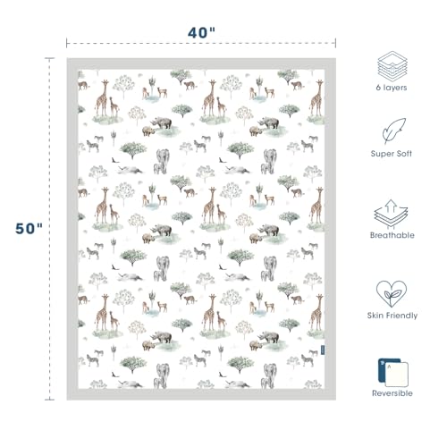 Image of GRSSDER Muslin Cotton Quilt Blanket - Silky Soft and Breathable Baby Blanket Quilt, Oversized Muslin Blankets for Newborns, Toddlers & Kids, 6 Layers Reversible Design for All Seasons, 40 inch x 50 inch