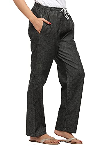 Image of Women's Cotton Linen Solid Lounge Bottom Plus Size Pant Pyjamas for Women Sleepwear Regular Fit Casual Trousers