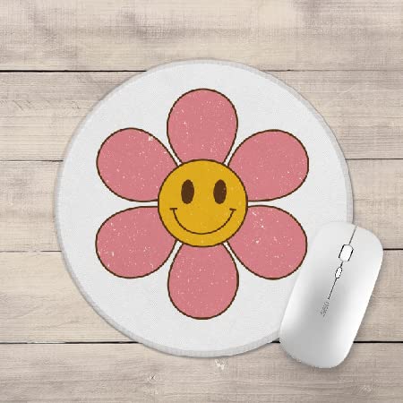 Tnuw Boho Retro 70S Daisy Smiley Face Mouse Pad 7.9X7.9 Inch,Non-Slip Rubber Base Mousepads For Dorm Office Home Desk Decor,Gift For Teen Girls #TOP1