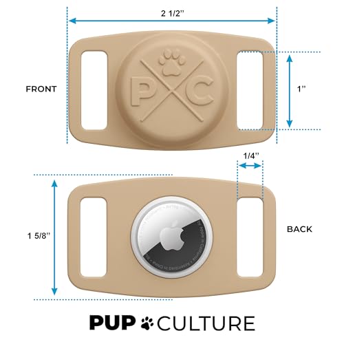 Image of Pup Culture Airtag Collar Holder - Protective Waterproof Case for GPS Tracker, Compatible With Apple iPhone (Tan)