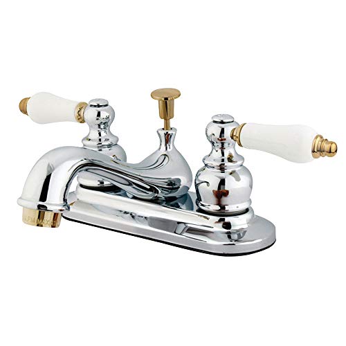 Kingston Brass GKB604B Water Saving Restoration Trim Lavatory Faucet with Ceramic & Oak Handles, Chrome & Polished Brass