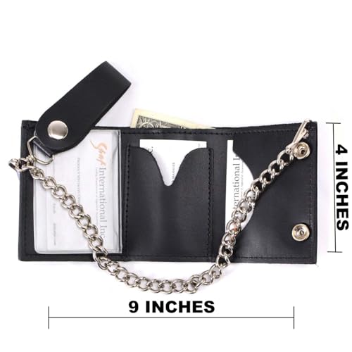 Milwaukee Leather MLW7831 Men's 4" Classic Black Plain Genuine Leather Tri-Fold Biker Wallet w/Anti-Theft Stainless Steel Chain - One Size3