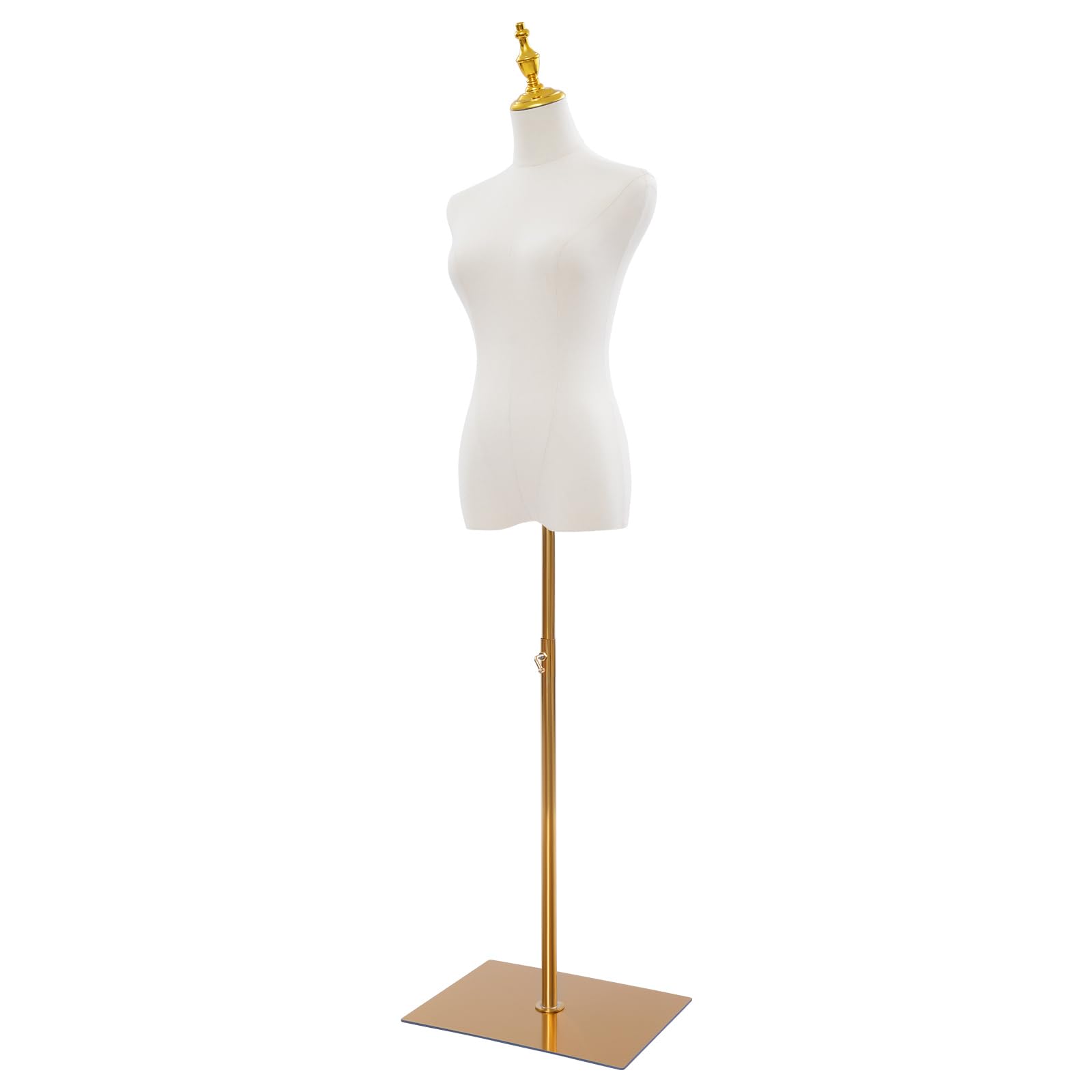 Forma de vestido para mujer, maniquí de pie, ajustable, maniquí, soporte para vestido de novia, soporte de 70 – 130 cm (dorado, cuadrado)