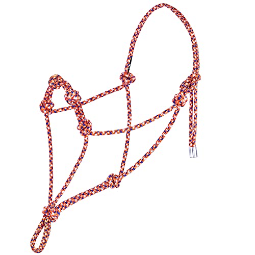 Harrison Howard Rope Halters For Horses Super Sturdy Horse Rope Training Halter With 4 Knot 1/4" Stiff Halter Cord Standard Orange-White-Blue #TOP4