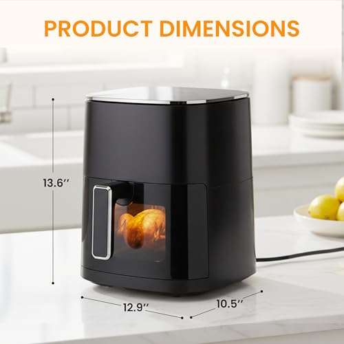 Image of HealSmart 12-in-1 Air Fryer Oven, 6.34 Qt Digital Convection Oven with Visible Window & 1700W, Air Fry, Roast, Bake, Nonstick Basket, Black
