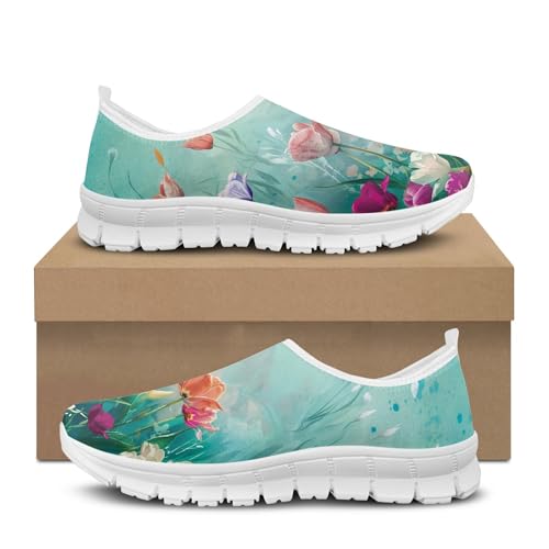 Image of Hummingbird Floral Print Lightweight Walking Shoes for Women Mesh Casual Sneakers Size 5-10.5
