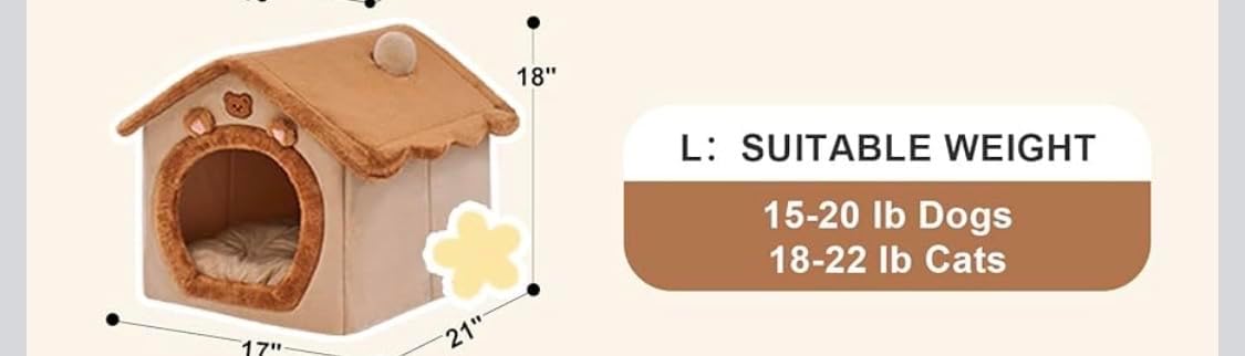 Cat Bed for Indoor Cats,Cozy Cat Cave Bed Cat House Cat Tent with Removable Cushion Pillow,Soft Warm Pet House Puppy Bed,Cute BearPet Nest for Cat Kitten Small Dogs (Brown, L-20.5x16.9x19.7 Inches)