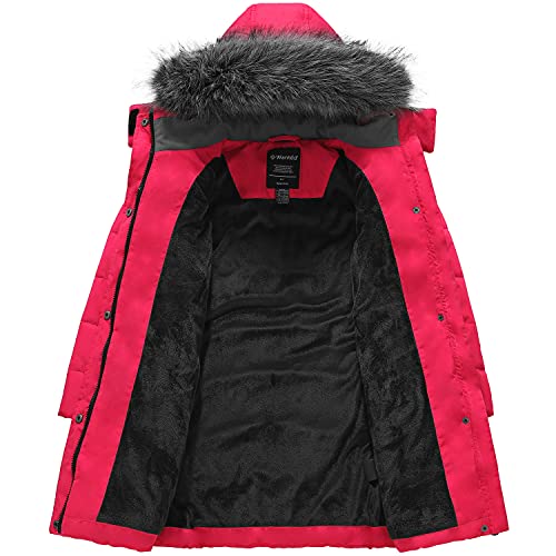 Image of wantdo Girls Winter Coats Long Puffer Jackets Fleece Lined Removable Hood | Detachable Faux Fur, 5000mm Waterproof, Zippered Pockets, Machine Washable