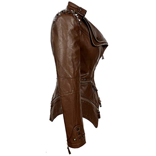 Women's classic large lapel dovetail rivet leather jacket casual personality fashion sexy punk motorcycle jacket2