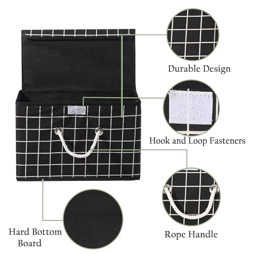 Image of Kuber Industries Multipurpose Storage Box For Wardrobe With Lid & Handle | Large Space-Saving Container Boxes For Storage Clothes - Ideal For Bathroom & Kitchen | Check Print - Black
