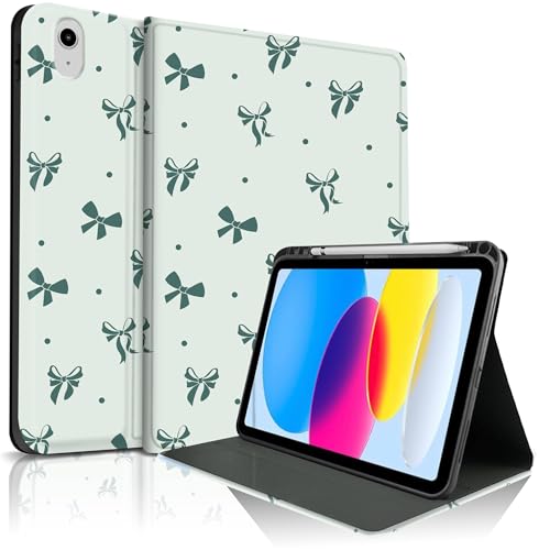 Étui iPad 11 2025 et 10e gén 2022 vert avec porte-crayon et motif papillon chic