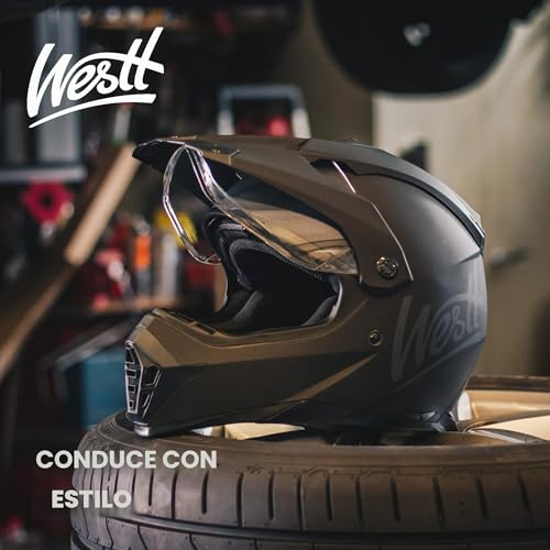 Miniatura 5 de Westt Casco Moto Integral - Casco Motocross Mtb Casco Moto Hombre Mujer Integral Certificado Ece Dot - Casco Moto Casco De Moto Enduro Con Doble Visera Negro L 59-60cm