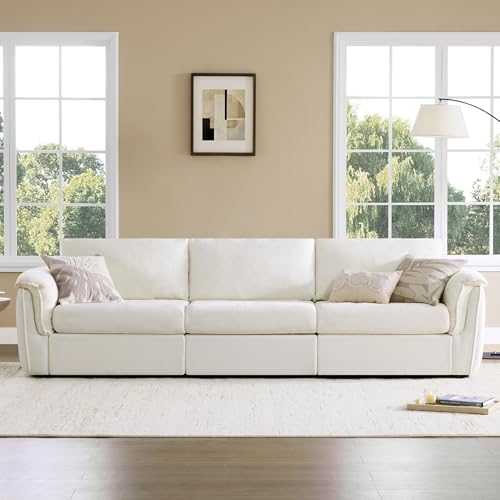 Image of CHITA Extra Large Sectional Couches for Living Room, Cloud Modular Sectional Sofa, Mid Century Modern 3 Seater Couch, Chenille in Cream