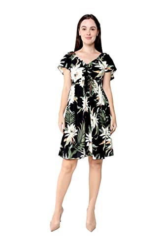 Image of Family Matching Hawaiian Clothes, Wispy Cereus Black | Lightweight 100% rayon • Family matching outfits • Tropical floral print • Beach vacations • Luaus • Cruises • Family photos