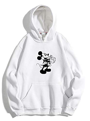 Unisex White Hoodie with Black Print:Mickey/Printed White Hoodie/Graphic Printed Hoodie/Hoodie for Men & Women/Warm Hoodie/Unisex Hoodie