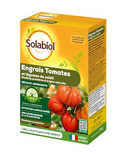 SOLABIOL Engrais Tomates & Légumes Du Soleil - 1,5Kg - Jusqu'à 30 Plants - Nutrition Longue Durée - Meilleure Reprise A La Plantation - Utilisable En Agriculture Biologique SOTOMY15