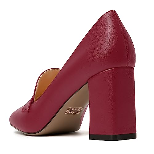 Image of MODENCOCO Womens Sexy Formal Matte Slip On Square Toe Work Block High Heel Loafers Shoes 3.5 Inch