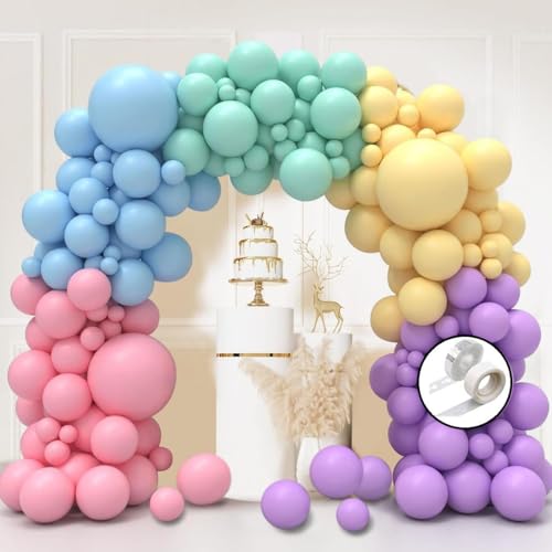 Image of 52 Pcs Multi Pastel Balloon Garland Kit - Pink Blue Yellow Green Purple Multipastel Balloons for Birthday, Baby Shower, Welcome Home, Wedding, Anniversary Party Decorations