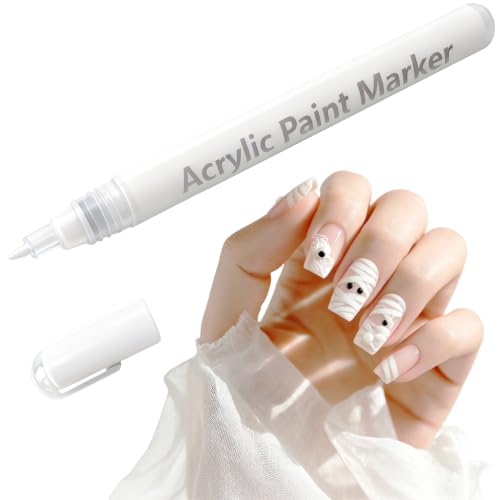 Nail Art Pen, 0.7mm Fine Tip Nail Polish Marker, Quick Dry Nail Paint Pen for DIY Drawing, French Manicure，Salon Style Nail Designs - 1 PCS (White)