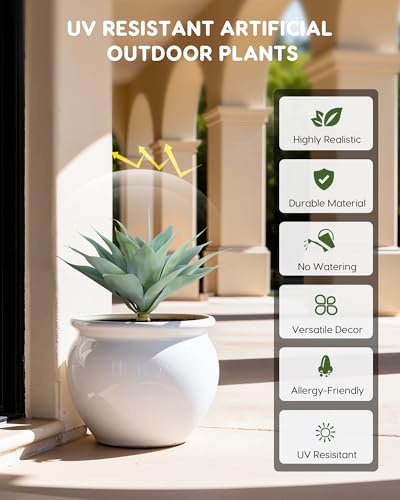 Image of Velener Artificial Outdoor Blue Agave Plant - Small Size UV Resistant Fake Agave Plants for Indoor and Outdoor Decor(18 Inch)-2 Pack