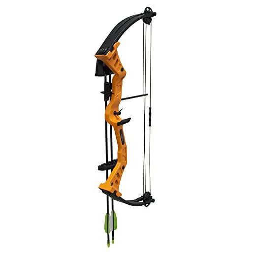 Hellbow Arc à poulies Besra pour l'initiation avec poulies réglables 19-25 LBS et Une Ouverture de 19"- 20,5". Arche adaptée aux droitiers, de Couleur Orange ; Dispose d'un kit Complet