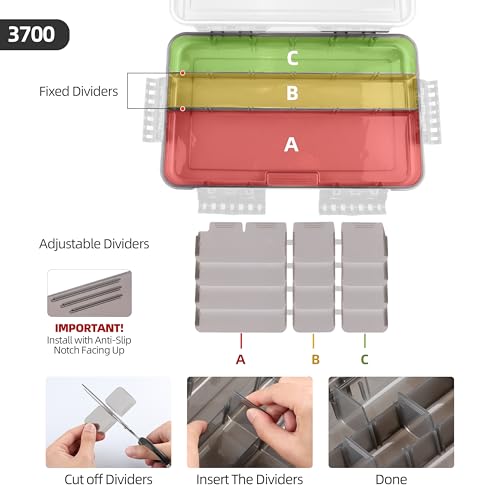 Image of RUNCL Fishing Tackle Box, Waterproof Tray for Jigs Lures, Thicker Floating Tackle Utility Box with Adjustable Dividers, 3600 /3700 /Large 3700 Size
