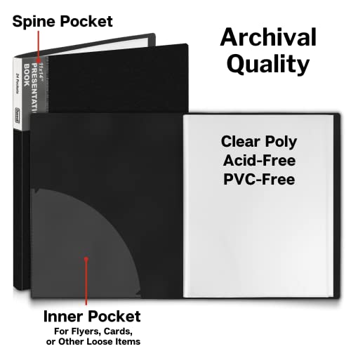 Dunwell DISP1114 11X14 Binder With Sleeves (Black), 24 Pockets Display 48 Pages, Large Folder With Plastic Sleeves,11X14 Presentation Book With Protector Sleeves, Kids Art Portfolio 14X11,Clear Pages,Vertical thumb #2