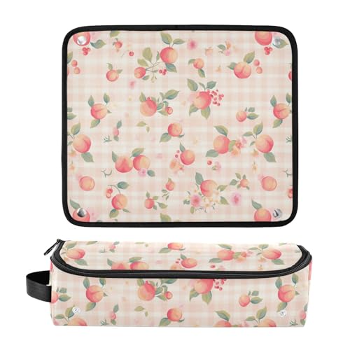 Bolsa de Viaje Para Herramientas de Cabello Pink Peaches Gingham y Alfombrilla Resistente al Calor Impermeable para Planchas, Alisadores y Rizadores miniatura 3