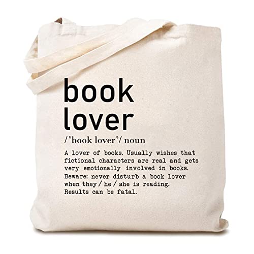 TSIIUO Women's Book Lover Noun Canvas Tote Bag Funny Reader Gift Library Reusable Shopping Canvas Bag White