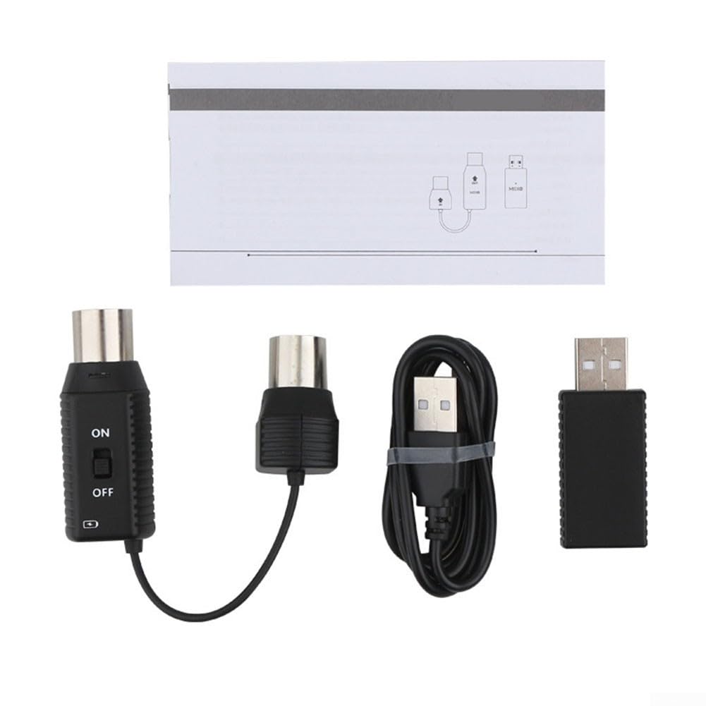 RANRAO Adaptador Inalámbrico MIDI 5 Pines a USB - Baja Latencia (3ms), Alcance 10m, Batería 48H, Plug & Play para Teclados/Sintetizadores/Baterías Electrónicas