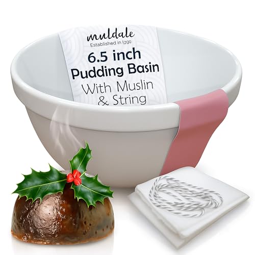 Muldale Ceramic 1 Liter Pudding Mold - Christmas Pudding Basin For Steaming - Ovenproof Durable White Porcelain - Steamed Bowl - Easy Clean - 6.5'