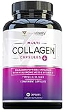 Multi Collagen Peptides Capsules for Women - Hydrolyzed Collagen for Women Pills with Types I II III V & X Plus Vitamin C & Hyaluronic Acid for Beautiful Hair Skin and Nails - 60 Servings
