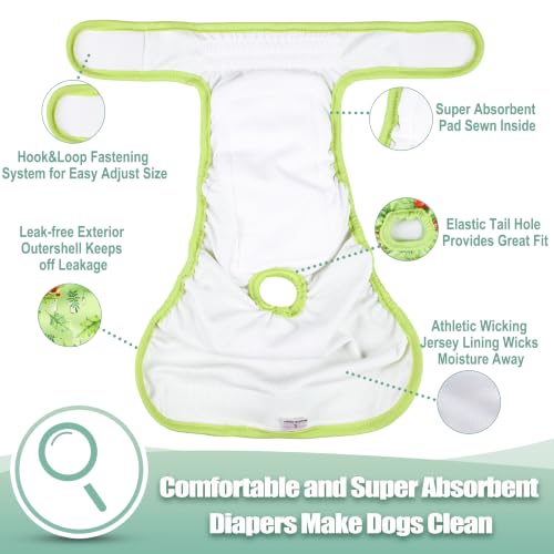 Image of wegreeco Washable Female Dog Diapers Highly Absorbent Reusable Diapers for Dog in Heat Period, 3 Pack (Rosess, Large)